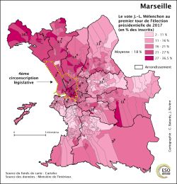 Vote Mélanchon au 1er tour de l'élection présidentielle en 2017 à Marseille