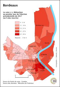 Vote Mélanchon au 1er tour de l'élection présidentielle en 2017 à Bordeaux